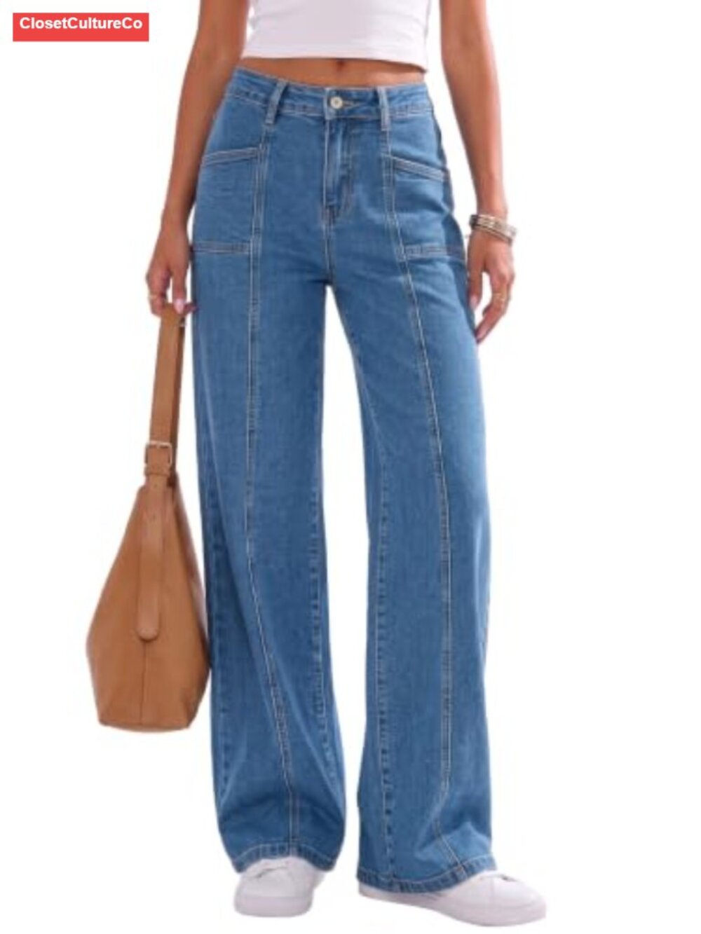 High Waisted Wide Leg Jeans Loose Fit Stretch Denim Pants